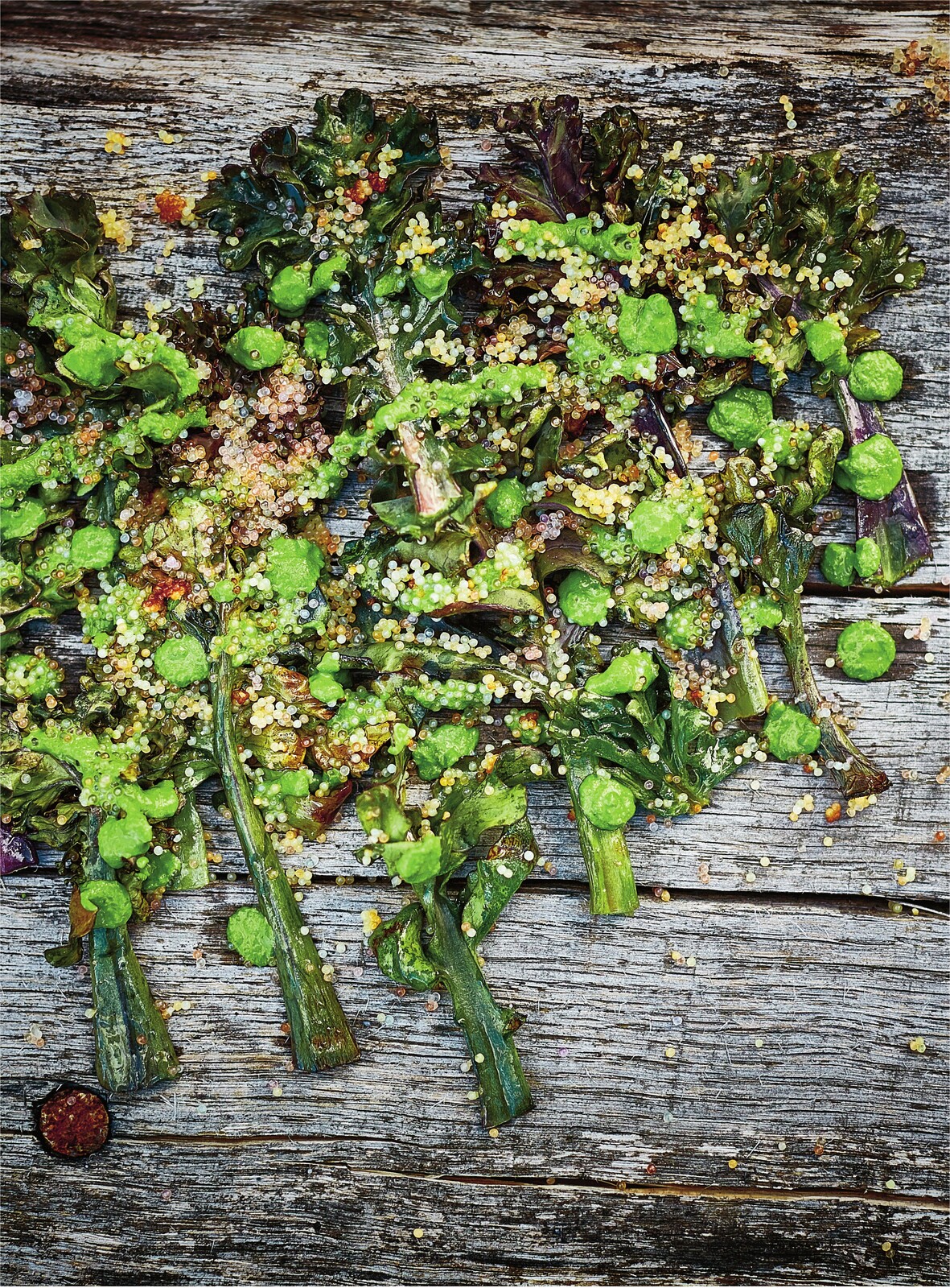 Grillet strandkål med røget rogn og ramsløgsolie